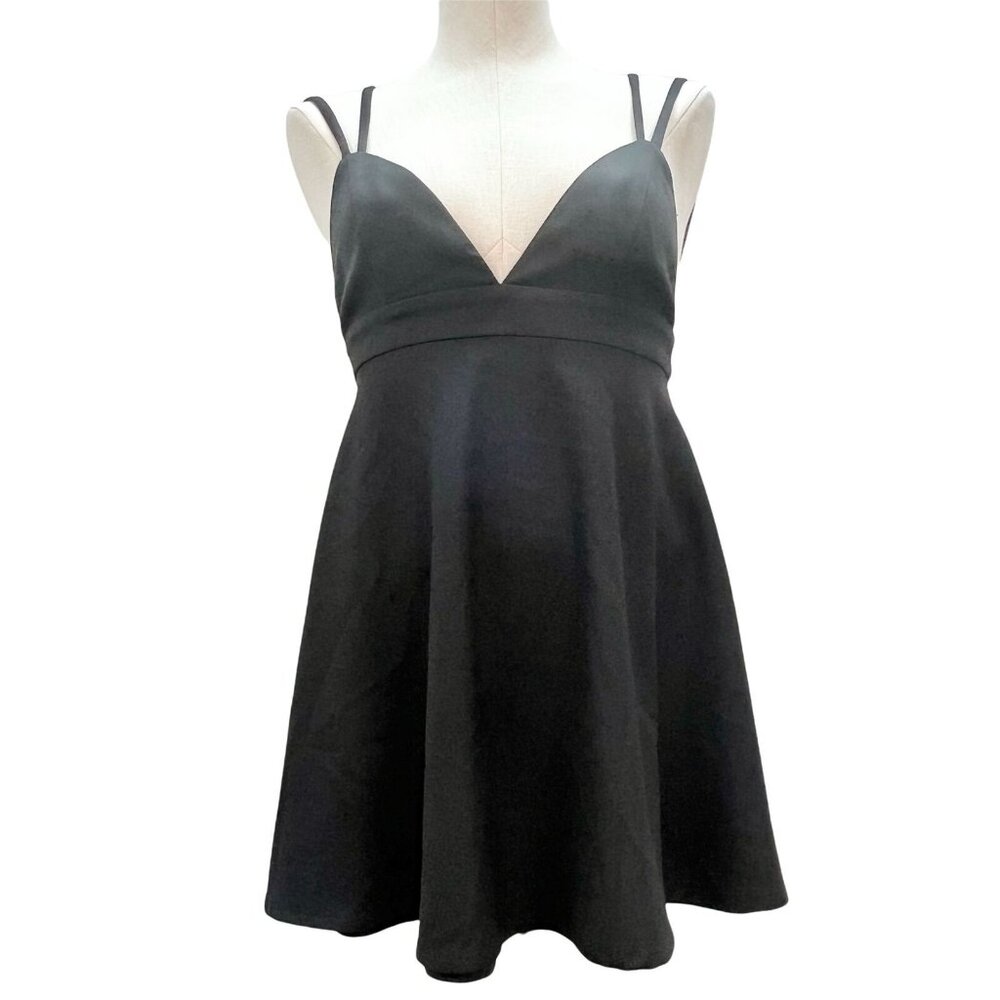 NBD The XNaven Twins Small Black Mini Dress Spaghetti Straps Cross Back